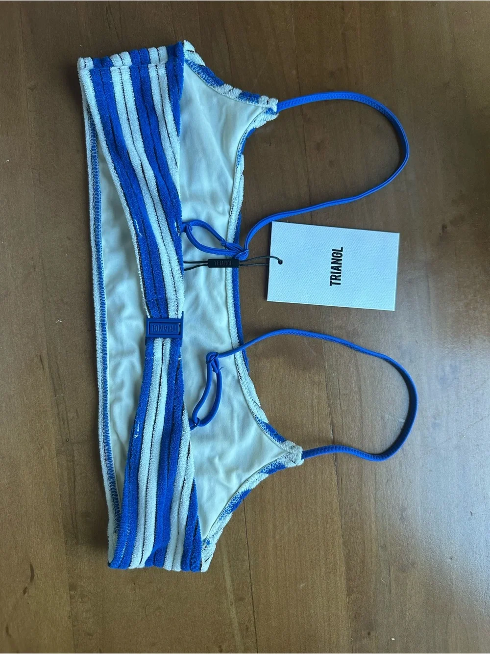 Triangl Swimwear Blue & White Striped Ribbed Bikini Top